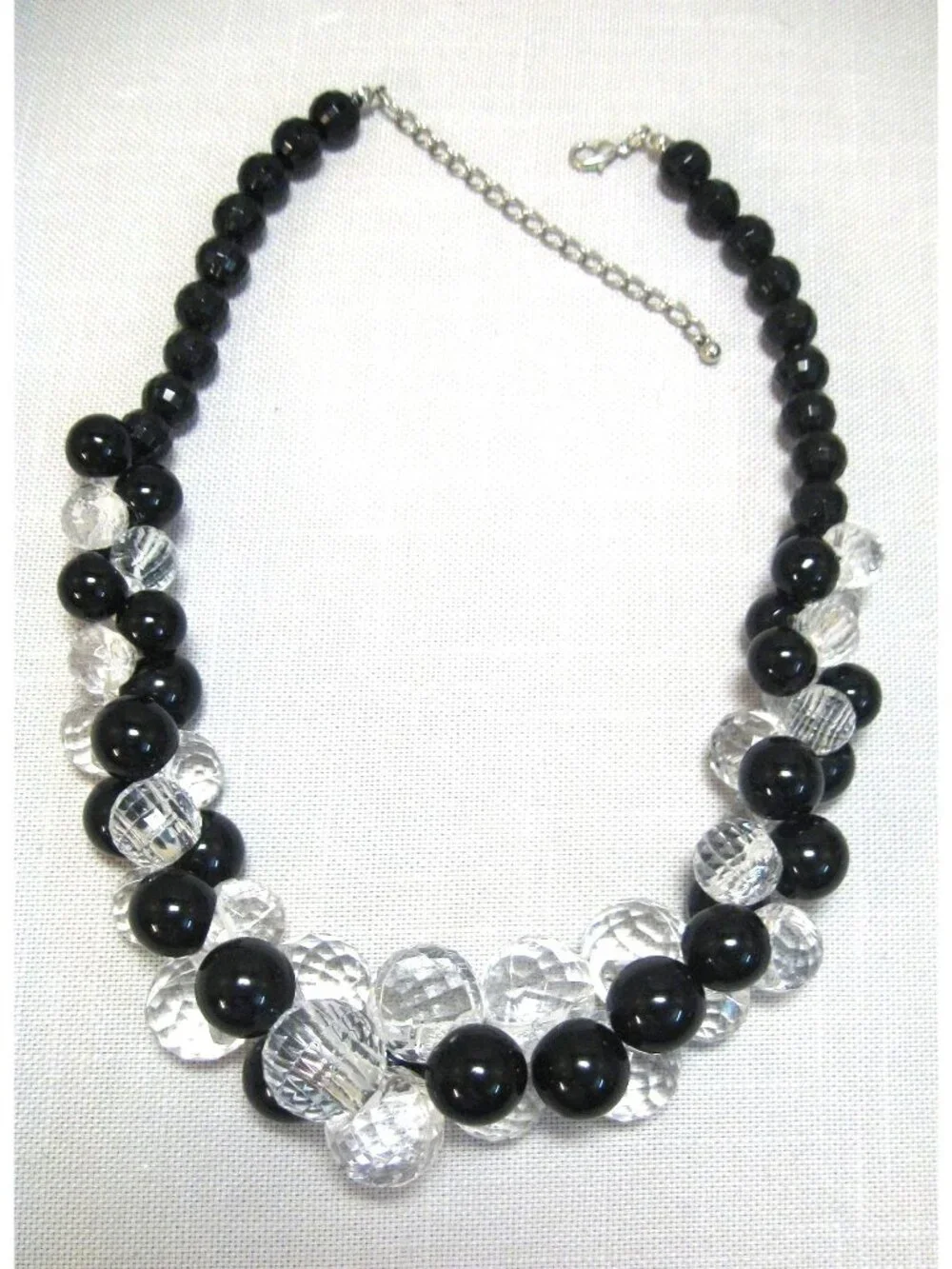 Black & Clear Beaded Statement Necklace With Adjustable Chain For Women